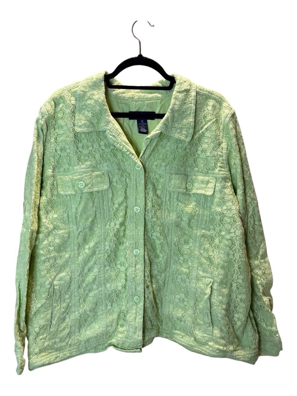Denim&Co Light Green Lace Button-Front Jacket